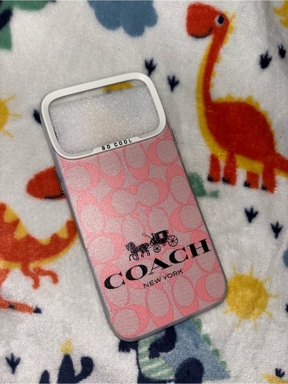 Coach Pink Signature Logo Phone Case with White Trim